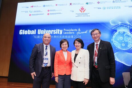 (From left) Prof Terence Chan, Deputy Chairman of EdUHK Council; Dr Christine Choi, Secretary for Education; Prof Priscilla Leung, Founding President of the Hong Kong Association for External Friendship; Prof John Lee EdUHK President