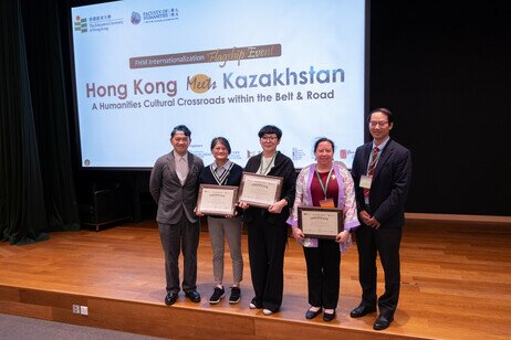 Keynote Speakers Professor Angle Lin Mei-yi (second from left), Professor Juldyz Smagulova (centre) and Dr Bridget Goodman (second from right) receive a “Certificate of Appreciation” 