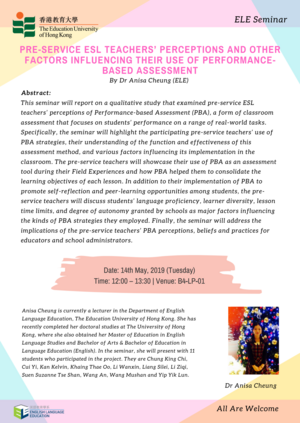 Pre-Service ESL Teachers’ Perceptions and Other Factors Influencing their Use of Performance-based Assessment