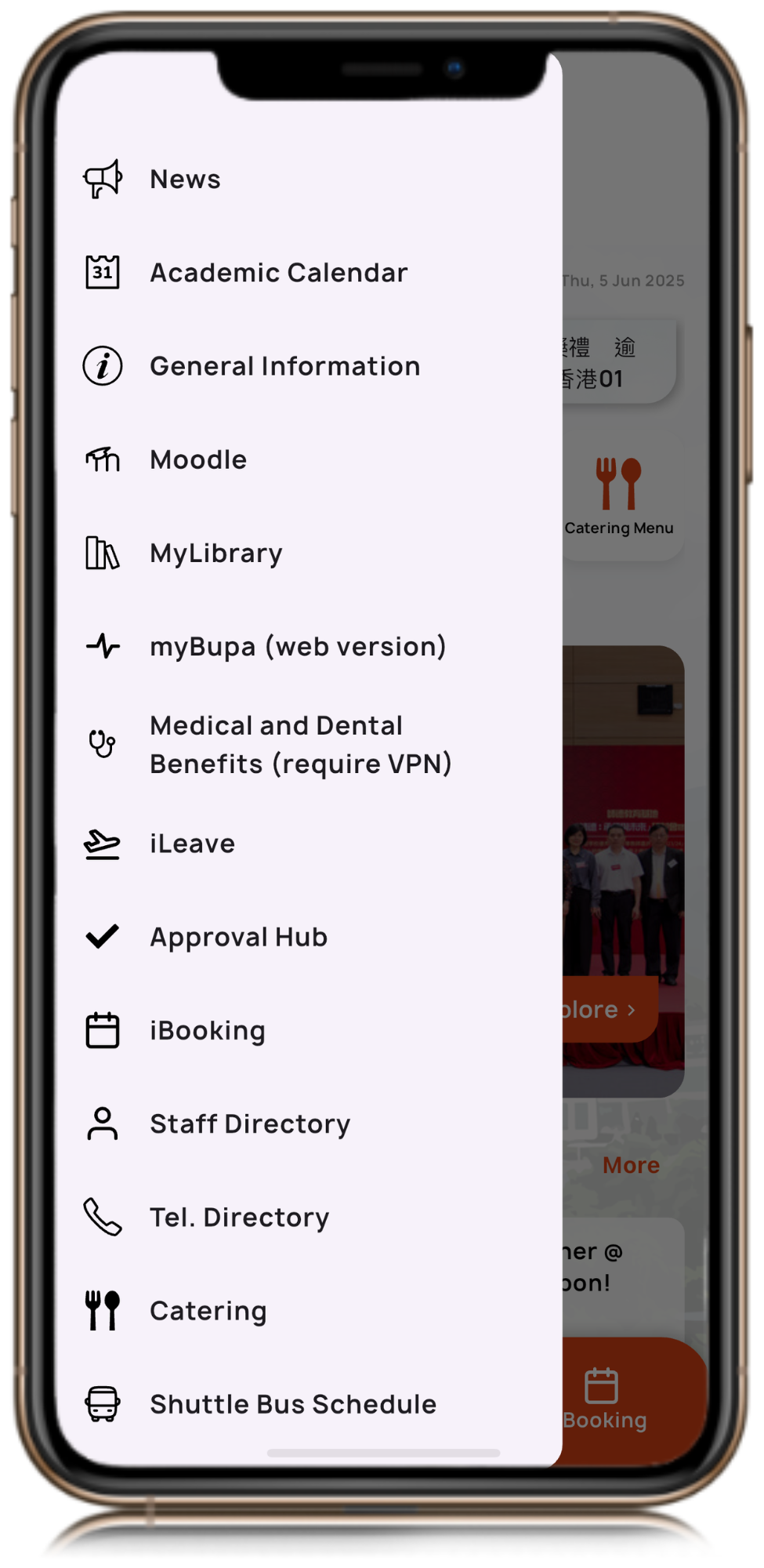 Mobile app Staff menu