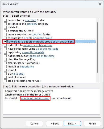 Set rule procedure -- forward it to people orpublic group  Set rule procedure -- forward it to people or public group