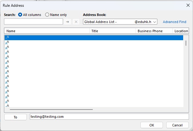 Rule Address window  Rule Address window