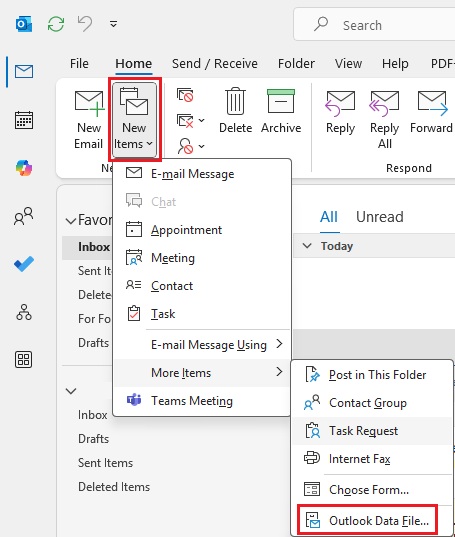 Create a New Outlook Data File Create a New Outlook Data File