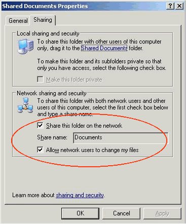 The image illustrate how to share files in Windows XP (Simple File Sharing)