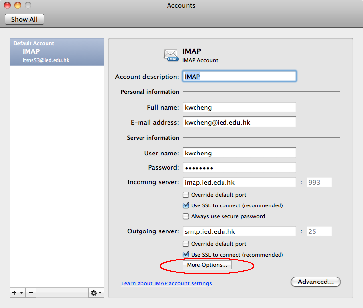 office for mac 2011 set up smtp