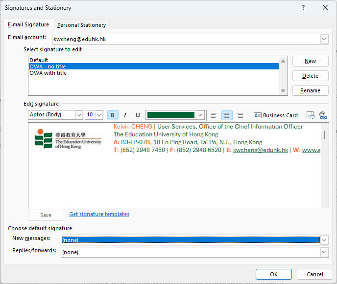 Illustration of the mail signature setup windows Illustration of the mail signature setup windows