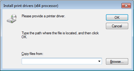 The image illustrate the installation of 64-bit printer driver