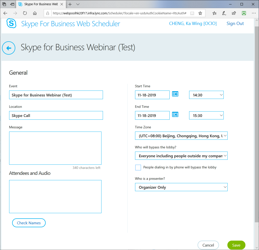 schedule skype for business meeting on mac