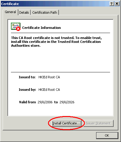 Install Certificate button