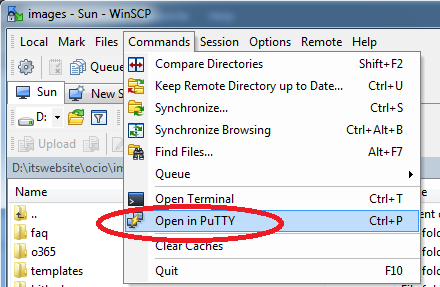 PuTTY via WinSCP's menu