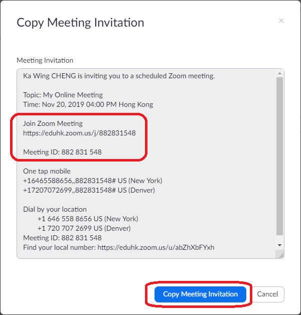 The image illustrate how to copy the invitation