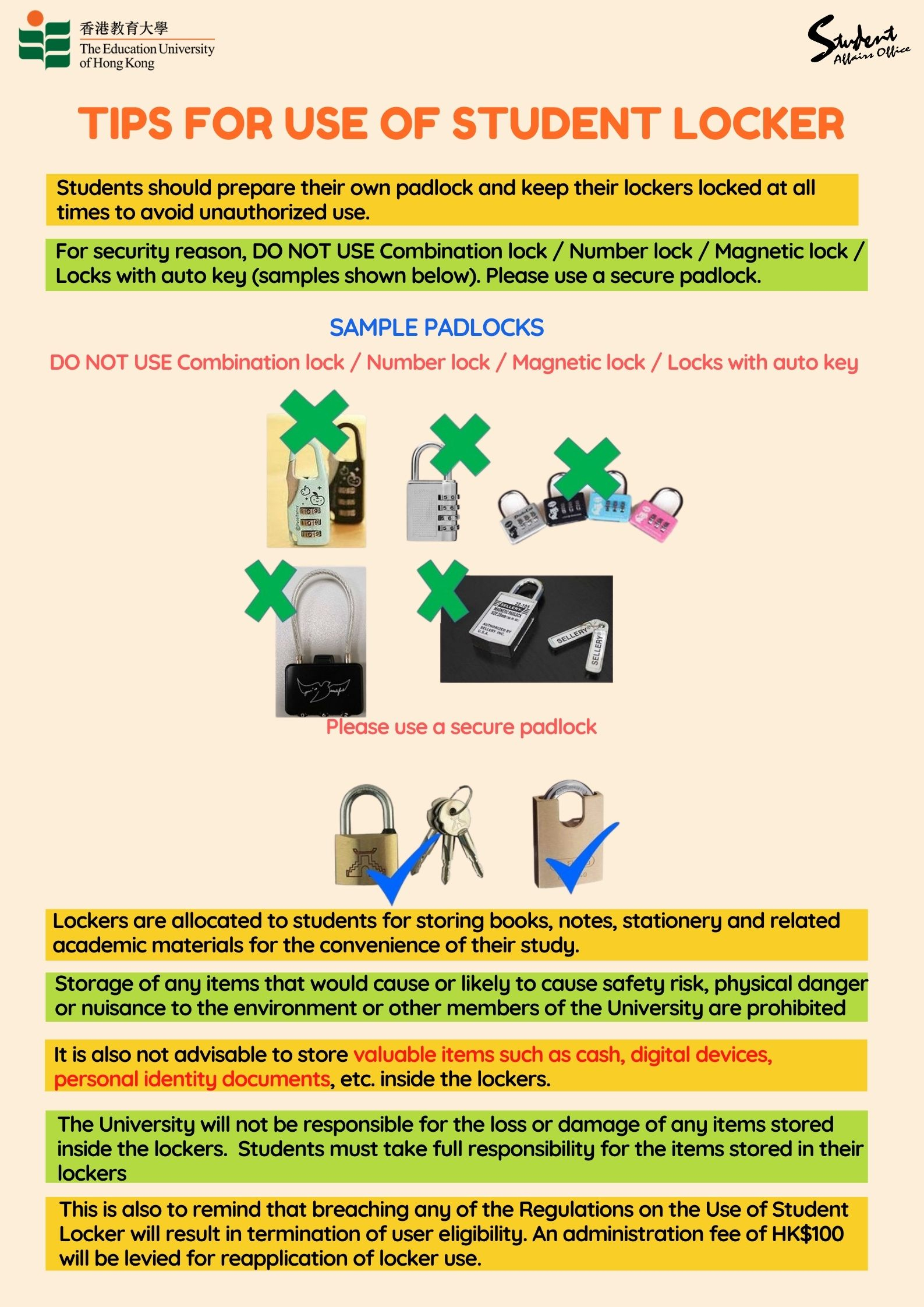 Locker Services The Education University of Hong Kong Student