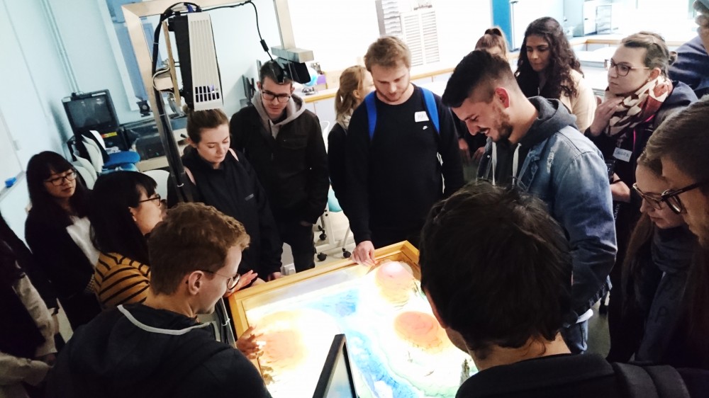 The first encounter of Austrian students with the AR Sandbox in Geography Room.
